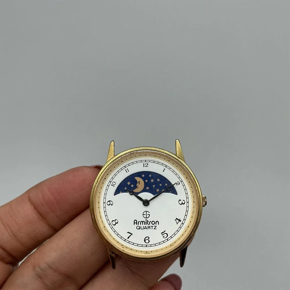 Vintage Armitron Womens Watch 32mm Gold Tone Moon Phase NOT RUNNING FOR PARTS